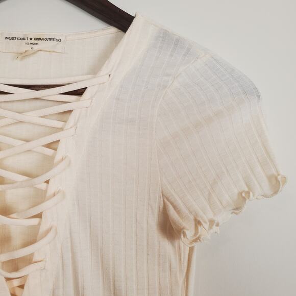 Urban Outfitters Project Social T Lace Up Baby Tee Cream XS - Picture 5 of 9